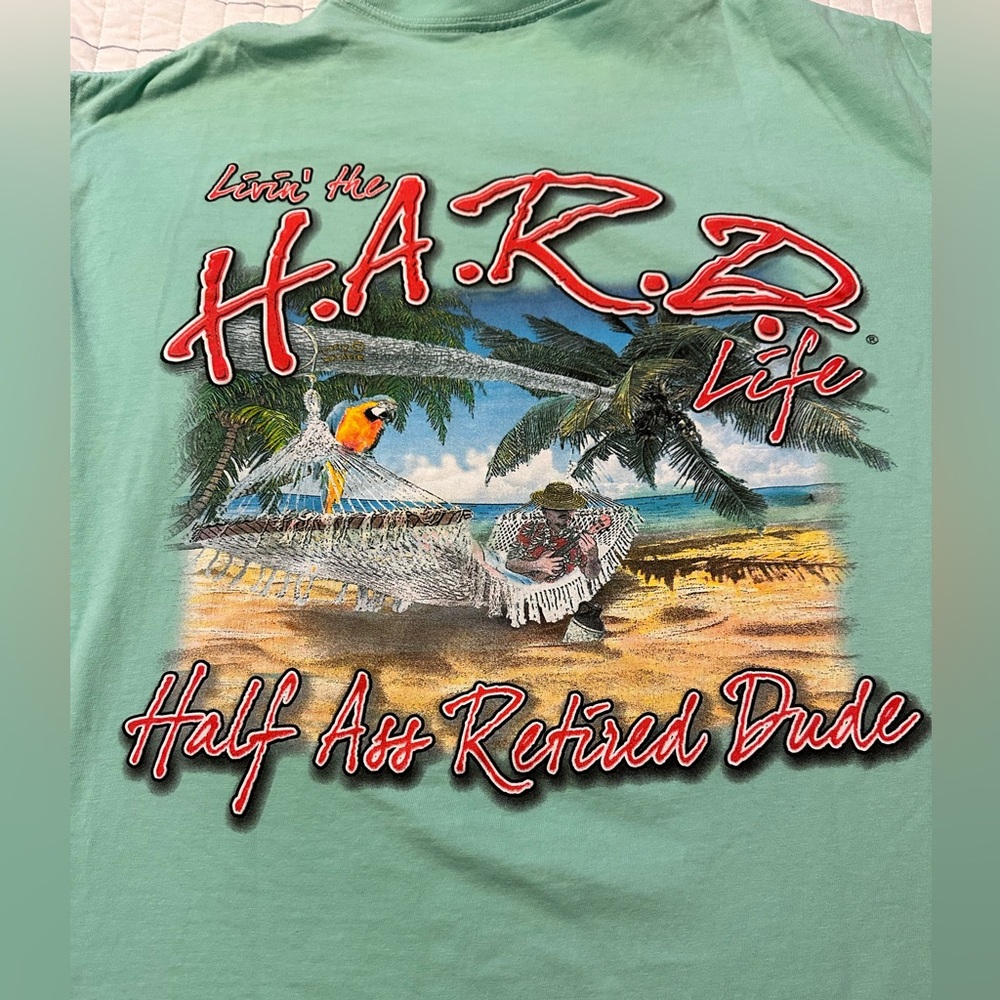 Comfort Colors Mens HARD Life Half Ass Retired Dude Graphic T-Shirt Green Medium